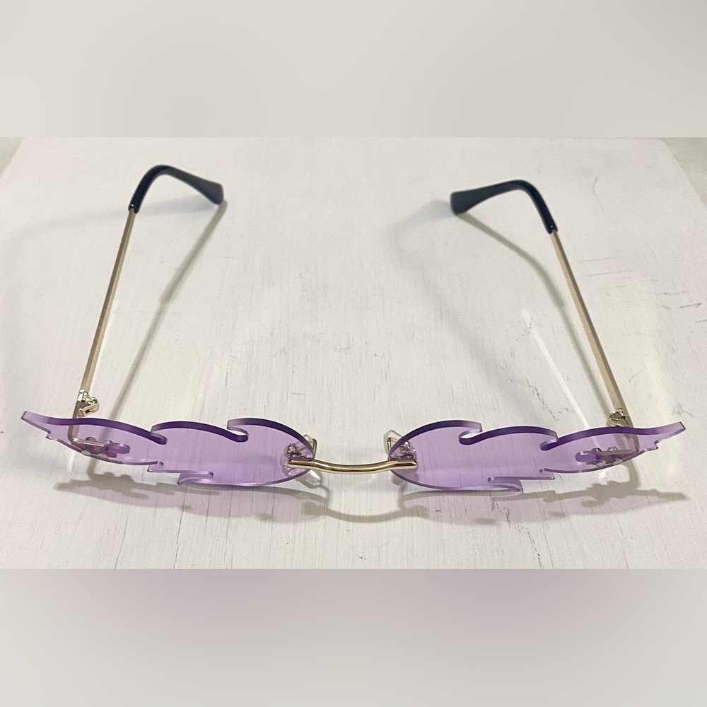 Boho-chic Festival Purple Fire Flame Special Occasion Novelty Rimless Sunglasses - Picture 4 of 10